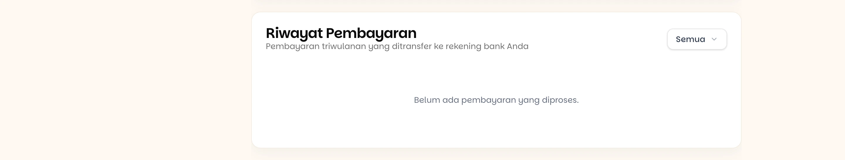 Tabel Riwayat Pembayaran berisi pembayaran triwulanan beserta statusnya