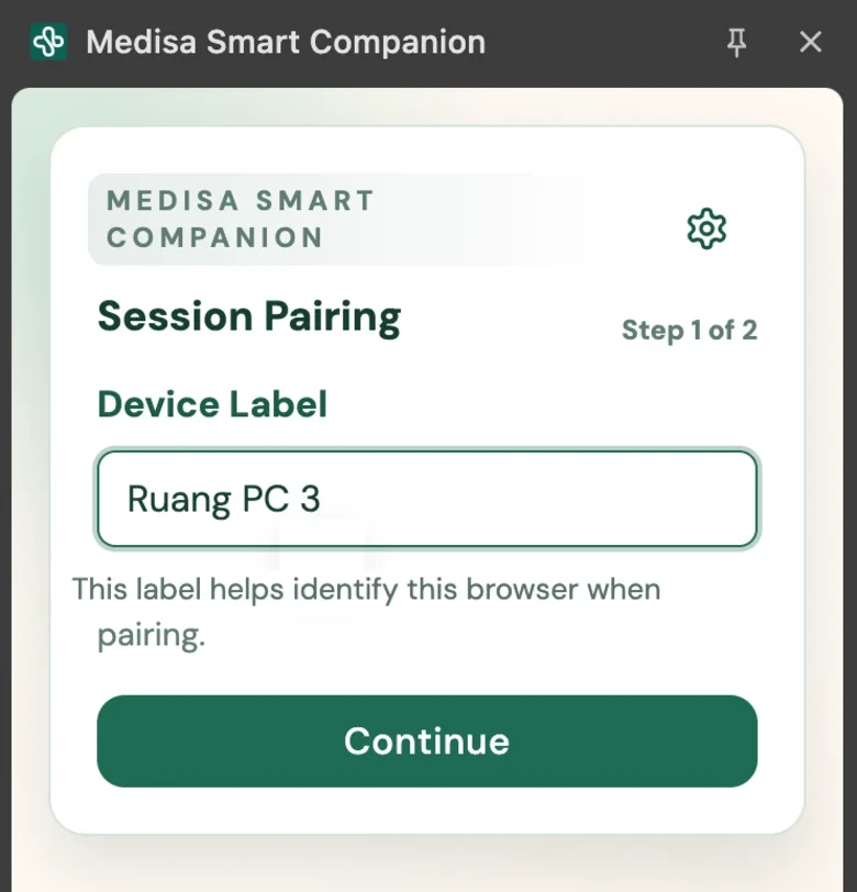 Kolom Label Perangkat pada panel berisi nama Ruang PC 3, dengan keterangan bahwa label ini membantu mengenali browser saat pairing
